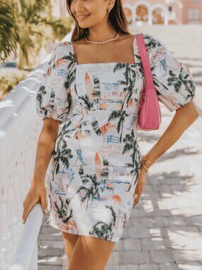Shore Retro Rio Puff Sleeve Mini Dress Size Medium